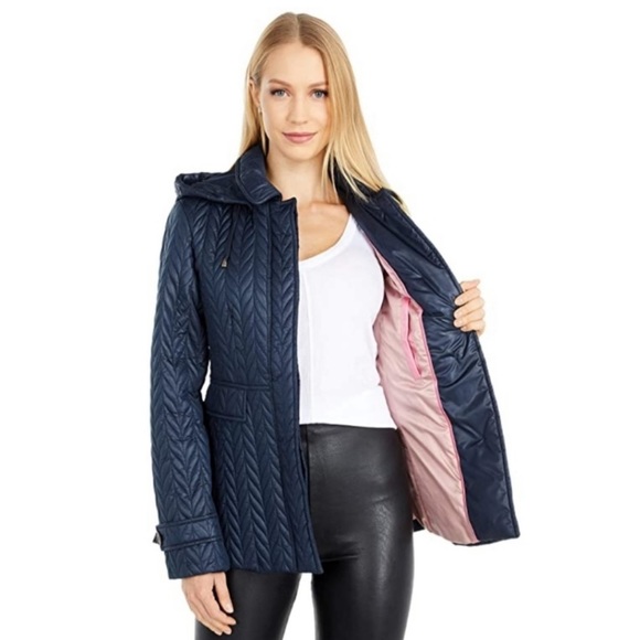 Kate Spade Quilted Herringbone Jacket Navy Blue - Picture 4 of 11